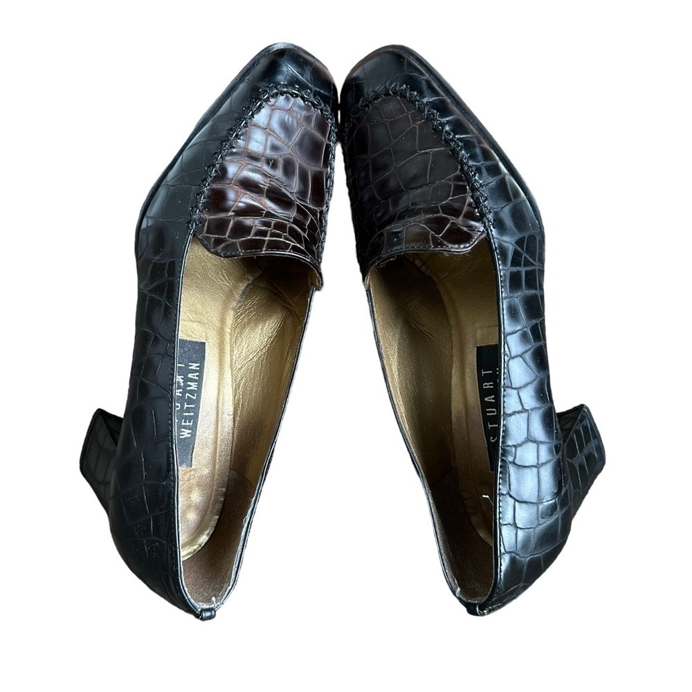 Stuart Weitzman Reptile Embossed Patent Leather Block Heel Loafers size 7.5 - Picture 4 of 9